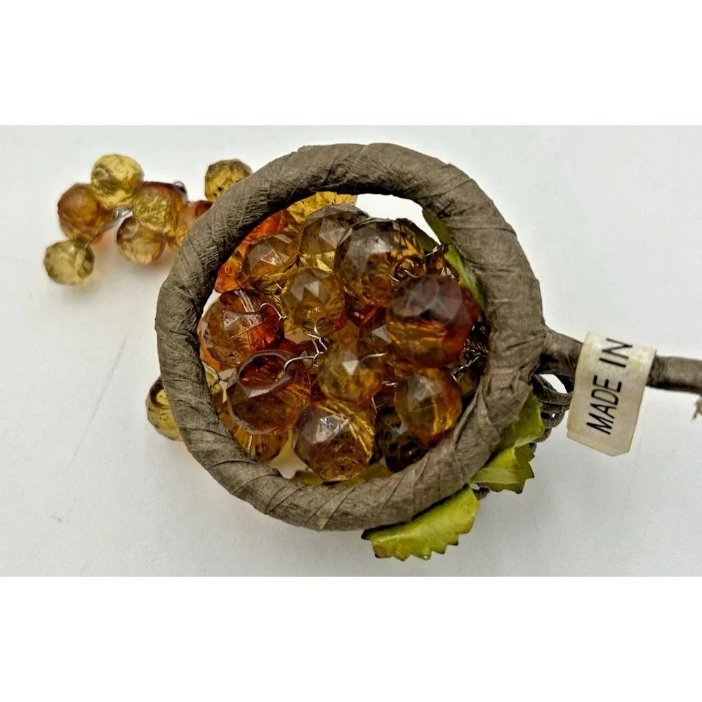 Premium Vintage Faceted Napkin Ring Beaded Fruit Grapes Set Of 6 Gold